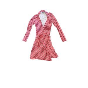 Boden Red Blue Geometric Wrap Collared Long sleeve Shirt Dress Size 6L‎ Long